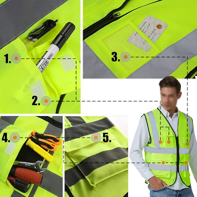 YOWESHOP High Visibility Safety Vest Custom Your Logo Protective Workwear 5 Pockets With Reflective Strips Outdoor Work Vest (Blue (3XL))
