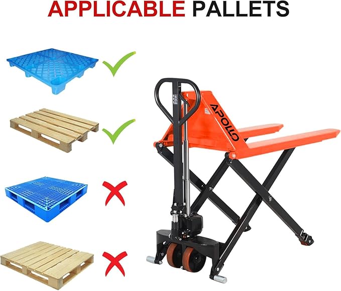 APOLLO Manual Scissor Pallet Jack High Lift Hand Truck 2200lbs Capacity 45" Lx21 W Fork Size for Material Handling Only Suitable for Open-Bottom Pallets