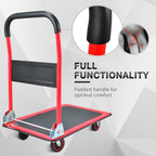 Push Cart Dolly by Wellmax, Moving Platform Hand Truck, Foldable for Easy Storage and 360 Degree Swivel Wheels with 660lb Weight Capacity, Red Color
