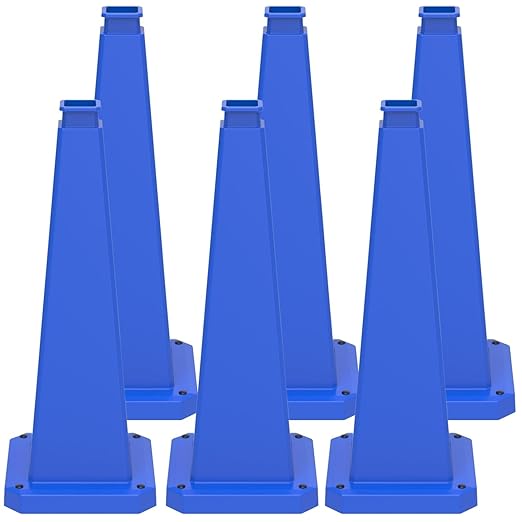 BESEA 6 Pack 28" Bright Blue Traffic Safety Cones with Weighted Base, High-Visibility Parking Cones for Driveways, Business Parking Lots, Garages, Indoor/Outdoor Use