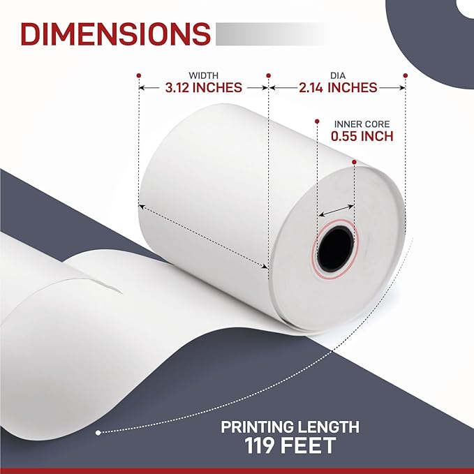 100 Rolls – 3 1/8" x 119' Thermal Receipt Paper Rolls | BPA Free | Compatible Paper for Clover Station, Epson POS Printers & Cash Registers