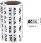 MECCANIXITY Black Number Stickers 9001-9999, Paper, Roll, Single Use, Outdoor, Indoor, Waterproof, 20x10mm, 1 Roll x 1000 Stickers