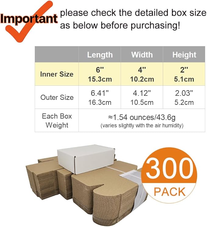 300 Pack 6x4x2'' Small Shipping Boxes, Corrugated Cardboard Mailers for Business, White (CM642-300)