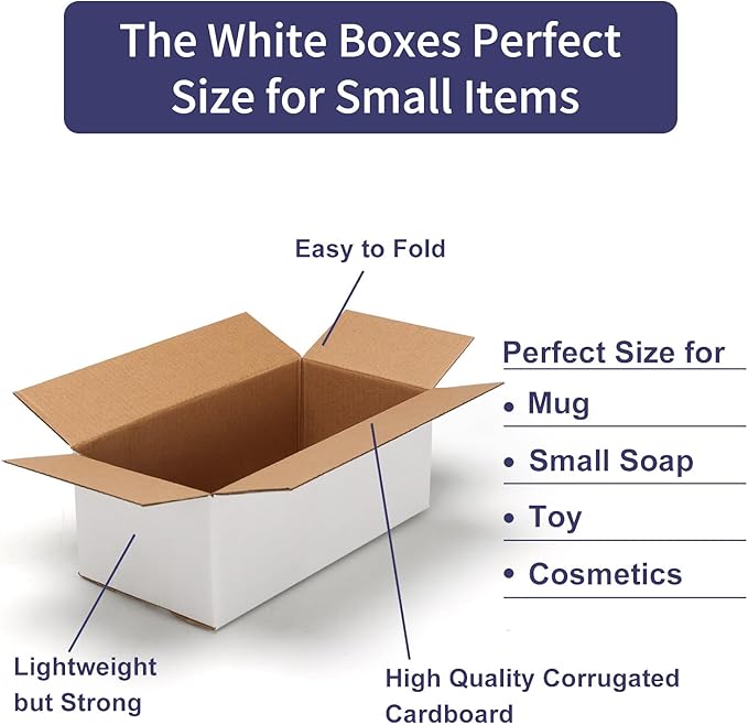 Shipping Boxes 8X4X3 Set of 40, White Corrugated Cardboard Box for Mailing Business Packaging