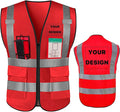 YOWESHOP High Reflective Visibility Safety Vest with Pockets and Zipper Custom Your Logo Safety Workwear