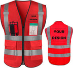 YOWESHOP High Reflective Visibility Safety Vest with Pockets and Zipper Custom Your Logo Safety Workwear