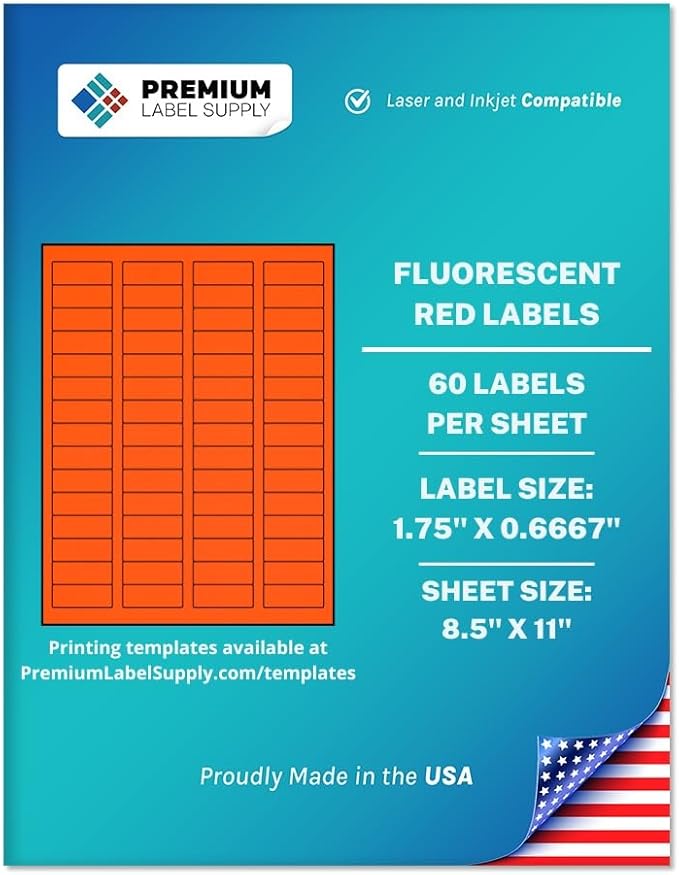 Premium Label Supply Bright Neon Color Fluorescent Sticker Labels - 1.75" x 0.6667" Return Address Labels - (Fluorescent Red, 30,000 Labels)