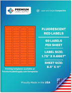 Premium Label Supply Bright Neon Color Fluorescent Sticker Labels - 1.75" x 0.6667" Return Address Labels - (Fluorescent Red, 1500 Labels)