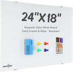 Wall-Mounted Magnetic Tempered Glass White Board Frameless Dry Erase Board Wall Mounted Ideal for Office Classroom School Kitchen and Home，Durable Whiteboard Frameless (24''X18'')