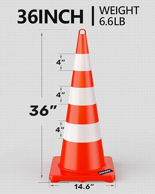 BATTIFE Traffic Safety Cones 36 Inch with Handheld, Orange Cones with Reflective Collar, Cones for Parking Lot, Sport & Driving Training, Road Safety, Construction Events (6 Cones)