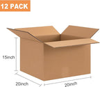 Double Wall Corrugated Cardboard Boxes for Moving(12 Pack), 20" x 15" x 20" Heavy Duty Large Packing Boxes Durable for Packing,Business,Storage (Large-No Handle)