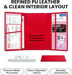 LINTRU Car Registration and Insurance Holder Trifold, Oversized Fit with Reinforced Construction, Matte PU Leather Vehicle Glove Box Organizer for Documents, Car Accessories for Men and Women
