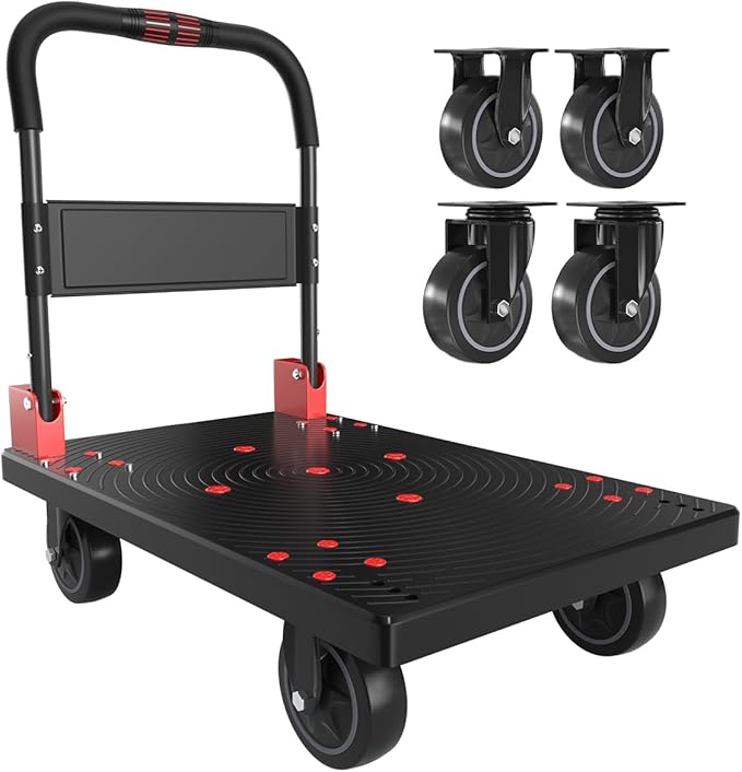 WUD Heavy-Duty Folding Platform Cart – Reinforced 35.4″ × 23.6″, 1323 lb Capacity, 360° Swivel Wheels, Black