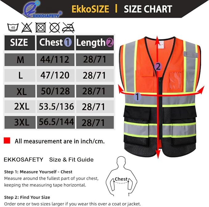 Reflective Mesh Safety Vest for Men Women with 5 Pockets and Zipper Front High Visibility Mesh Vest Hi Vis Construction Work Vest,Meets ANSI/ISEA Standards(EK175-Orangeblack-XL)