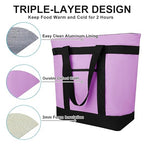 2Pk Insulated Reusable Tote Bag for Grocery Shopping for Women/Men, Pizza/Food Delivery Bag to Keep Food Cold/Hot for Professional Catering, Cooler bags for Travel/Beach/Picnic, Lavender