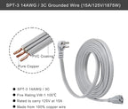 KUNCAN Appliance Power Extension Cord - 3 Prong Flat Wire SPT-3 14 AWG Heavy Duty Male to Female Extender Low Profile Grounded Cable for Major AC Unit, Air Conditioner, Refrigerator (15 Feet)