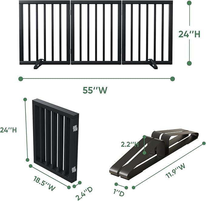 Freestanding Foldable Dog Gate - 3 Panel Room Divider (Black)