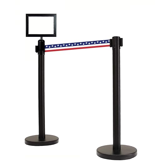 VIP Crowd Control Retractable Belt Stanchion Queue Safety Barrier Set, 36" Ht, 78" Belt + Wall Bracket (6 Posts Patriot Belt + SFrame + WBracket)