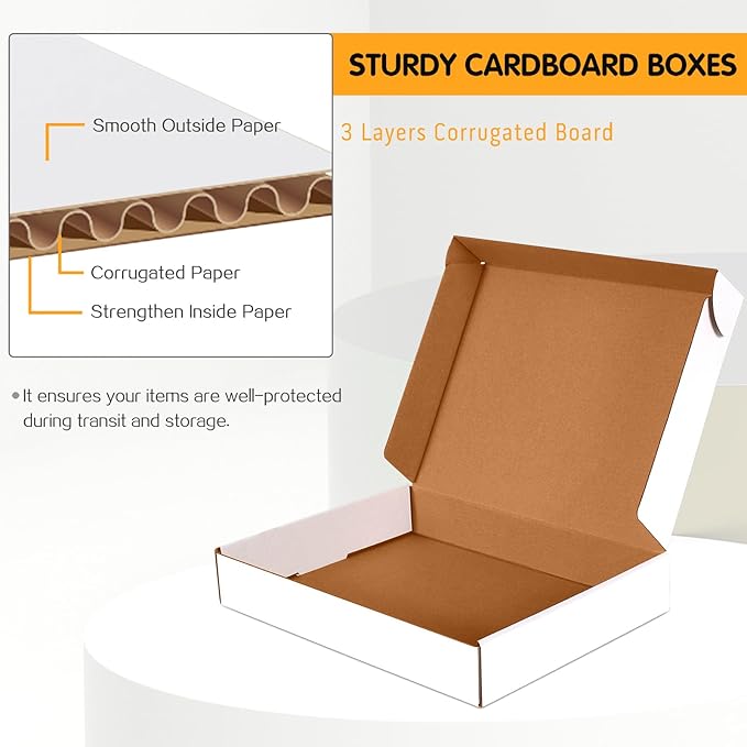 13x10x2 inch Small Shipping Boxes Set of 25, White Corrugated Cardboard Box Literature Mailer for Mailing Packing Moving and Storage