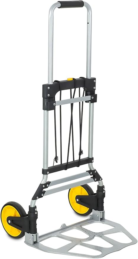 Mount-It! Folding Hand Truck and Personal Dolly, Aluminum Trolley, Heavy Duty 264 Lb Capacity Cart, Dolly Cart with Wheels of Durable Rubber, Soft Grip Telescoping Handle for Indoor Outdoor, Foldable