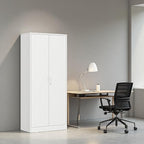 BESFUR Metal Storage Cabinet with 5 Adjustable Shelves and 2 Lockable Doors, 71" White Garage Metal Cabinet, Locking Cabinet for Office, School, Garage