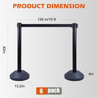 6 Pack Crowd Control Stanchions with 10FT Retractable Belt, Water Filled Base, Black Barrier Posts for Queue Management, Events, and Public Safety