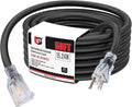 EP 50 Ft Lighted Outdoor Extension Cord - 10/3 SJTW Heavy Duty Black Extension Cable with 3 Prong Grounded Plug for Safety, UL Listed