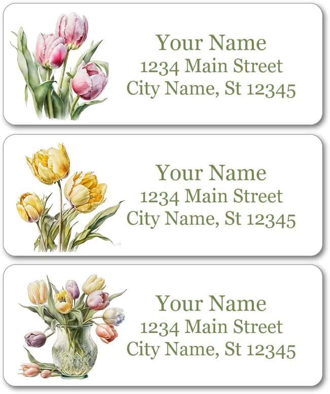 Personalized Return Address Labels - Gorgeous Tulip Flowers - 60-1000 Custom Self-Adhesive Stickers
