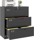 Lateral File Cabinet, Metal Filing Cabinet with Lock, 3 Drawer File Cabinets for Home Office, Office Cabinet for Hanging Files Letter/Legal/F4/A4, Assembly Required, Black
