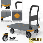 WUD Push Cart, Folding Mobile Platform Trolley,Thickened and Reinforced, 360° Swivel Wheels,28.3 “L x 18.9 ”W, 440 lb. Grey Dolly cart with Wheels