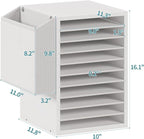 Office Mail Sorter, Wooden Paper Organizer with Storage Bag, 10 Tier Adjustable Classroom Mailbox, Removable Classroom Organization, Teacher Desk Organization for Office, Study, White