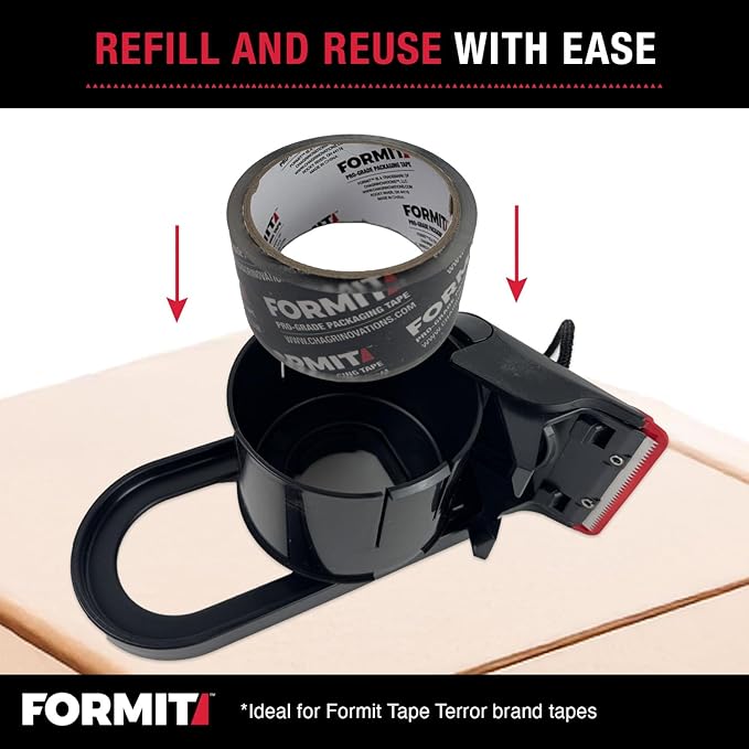 Packing Tape Dispenser - Heavy Duty Shipping Tape Dispenser for Boxes, Refillable, Fits Standard Bulk Tapes Up to 2" Wide - Razor-Sharp Cutting Packaging Tape Dispenser (1-Count)