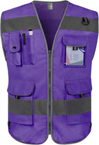 TCCFCCT Safety Vest for Men Women 9 Pockets High Visibility Reflective Safety Vest, Hi Vis Construction Vest with Reinforced Sewing, Durable to Use, Meets ANSI/ISEA Standards, (Purple, X-Large)