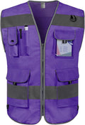 TCCFCCT Reflective Vest 9 Pockets High Visibility Safety Vest for Men Women, Hi Vis Construction Work Vest with Reinforced Sewing, Durable to Use, Meets ANSI/ISEA Standards, (Purple, XX-Large)