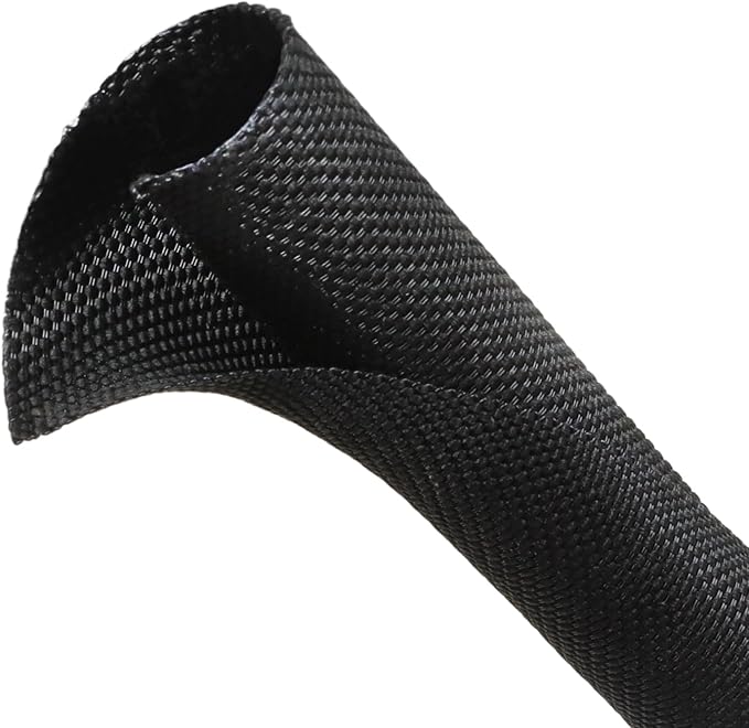 Automotive Wire Loom Tubing, Split Braided Cord Protectors from Pets No Chew, Flexible Cable Sleeve Cable Management for TV/Computer/Electric Wires (Black, 1/2"-10ft)