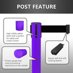 VIP Crowd Control Retractable Belt Queue Safety Stanchion Barrier Set, 36" Ht, 78" Belt + Wall Bracket (2 Purple Posts Purple Belt)