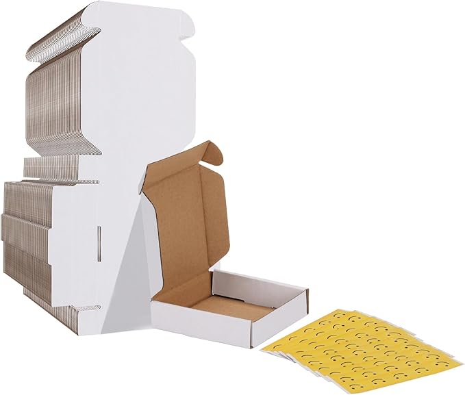 HORLIMER 4x4x1 inches Shipping Boxes Set of 50, White Corrugated Cardboard Box Literature Mailer