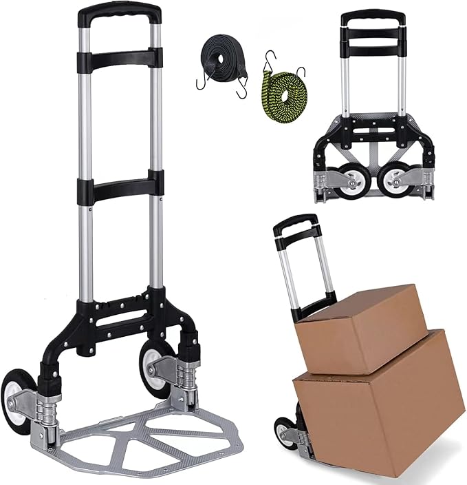 Folding Hand Truck Aluminum Portable Folding Hand Cart 155lbs Capacity Hand Cart and Dolly Ideal for Home, Auto, Office, Moving, Travel, Shopping