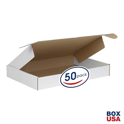 Box USA 16" Deluxe Shipping Boxes 16"L x 10"W x 2 3/4"H, 50-Pack - White Box Mailers for Packaging, Storage, Gifts or Bulk Business Orders