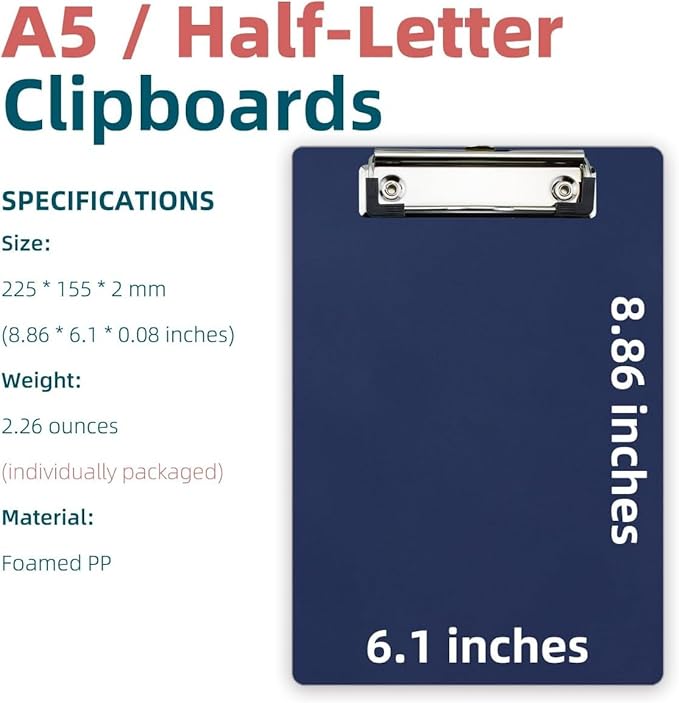 Small Clipboards 6" X 9" Mini Clipboards 4-Pack Portable Clipboards A5 Size Half Letter Clipboard Menu Pads Receipt Clips for School Office Restaurant Cafe Hotel (Black)