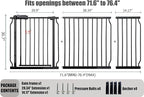 Extra Wide Baby Gates - 71.6-76.4 Inch, Black Metal Pressure Mounted Child & Pet Gates for Stairs & Doorways