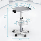 Medical Mobile Trolley Cart with Wheels - Height Adjustable Stainless Steel Dental Cart Rolling Desktop with 16.5"× 16.5" Large Tabletop for Dental Offices, Hospitals, Labs