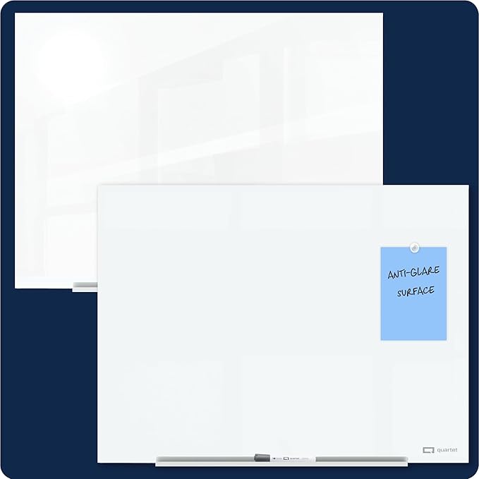 Quartet Magnetic Glass Dry Erase White Board, 4' x 3' Anti-Glare Whiteboard for Wall, InvisaMount Frameless, White (Q014735F01IMW)