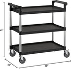 Black Utility/Bussing Cart with Three Shelves - 42" x 20"