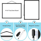 MaxGear Double-Sided Dry Erase Board, 14"x11" Mini Hanging Whiteboard, Small White Board with 3 Dry Erase Markers and 3 Magnets, Portable for Planning, Drawing, Memo, to Do List, Black Frame