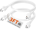 HUANCHAIN Indoor Outdoor White Extension Cord 2-Pack 3 ft Waterproof, 16/3 Gauge Flexible Cold-Resistant Appliance Extension Cord Outside, 13A 1625W 16AWG SJTW, 3 Prong Electric Cable, ETL