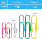 Multicolor Jumbo Paper Clips, 1.3 Inch (33mm) & 2 Inch (50mm), 400-Pack for Office, School & Home Document Organizing (Colorful, 1.3 Inch and 2 Inch)