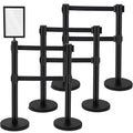 Therwen 6 Pcs Double Retractable Belt Barrier with Stanchion Dual Retractable Safety Belt Heavy Duty Crowd Control Stanchions Stainless Steel Post Holder Safety Barrier Stand (16.4 ft,Black)