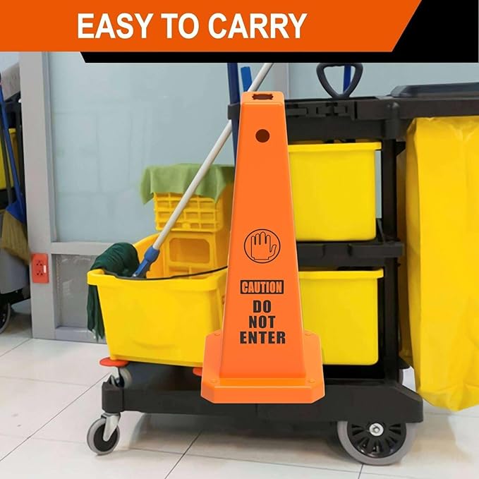 Do Not Enter Sign, 26.4-Inch Safety Cone, Orange Plastic, High-Visibility, Weatherproof, Slip-Resistant Base, Stackable, Traffic Warning Sign -8 Pack