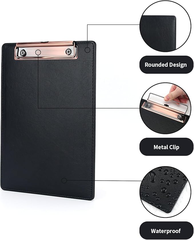 A5 Clipboard,3 Pack PU Clipboards with Hanging Hole for Office,School or Restaurant,Black